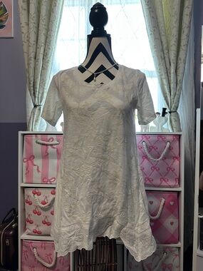 LOGO by Lori Goldstein White Embroidered Eyelet Tunic Top XS